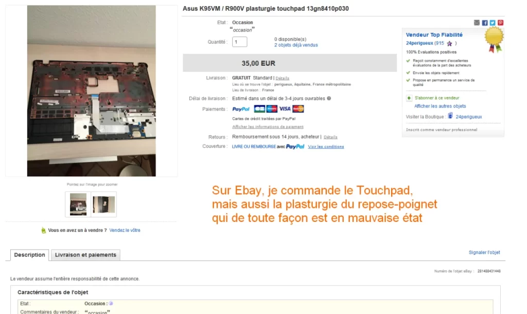 Ebay-achat-touchpad-palmrest-ASUS-R900V