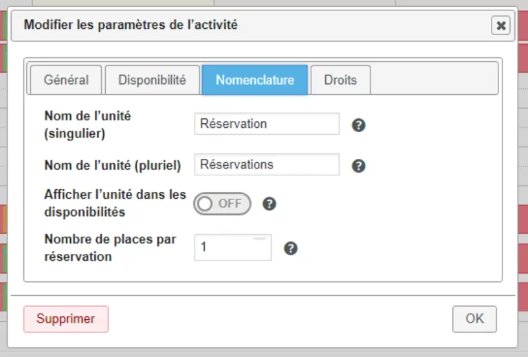 booking activities activites nomenclature