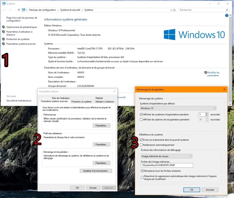 activation enregistrement vidage memeoire auto Windows 10