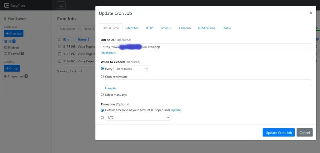 Creer cron job sur EasyCron.com