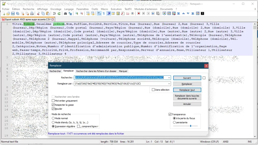 Notepad plus plus remplacer caracteres accentues