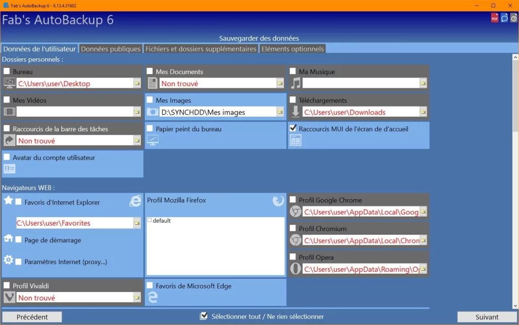 Fab autobackup choix elements sauvegardes