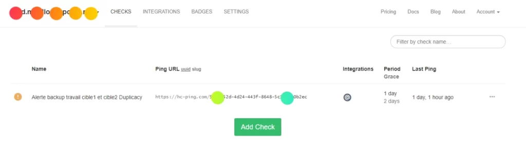 Healthckecks.io url adress ping
