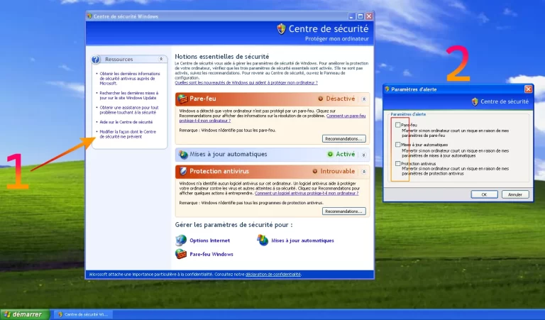 WinXP decocher alertes securite