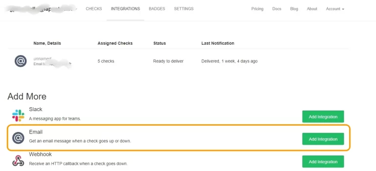 HealthChecks integration choix Email