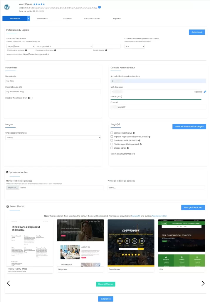 Capture softaculous cpanel creation WordPress