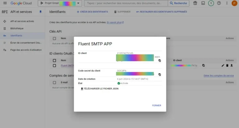 23 Google cloud Identifiants recuperer clefs publique et secrete